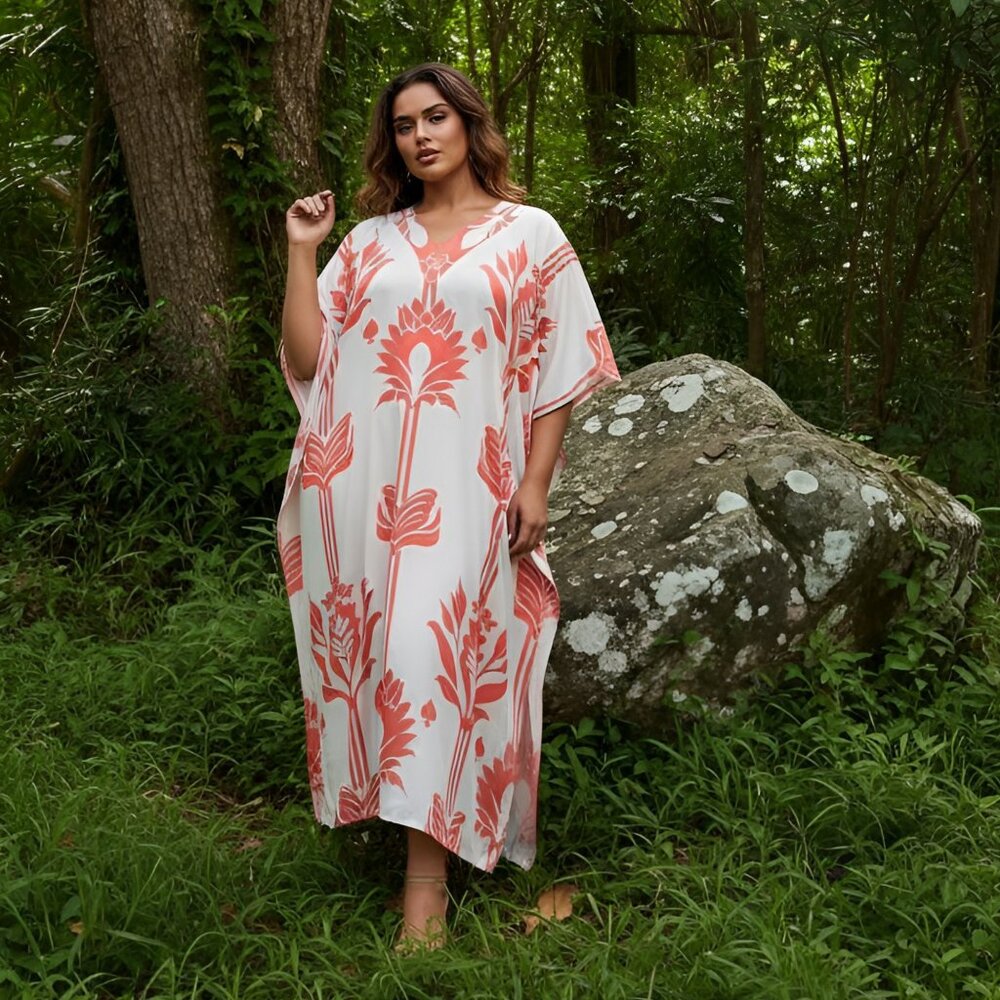 Gypsie Blu Plus Size Floral Printed Caftan Dress Stylish Maxi Cover Up for Party